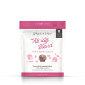 A package of Green Juju Vitality Blend with Astragalus, which is a freeze-dried vegetable blend for dogs and cats.
