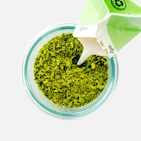 Scoop & add equal parts liquid directly into blend.